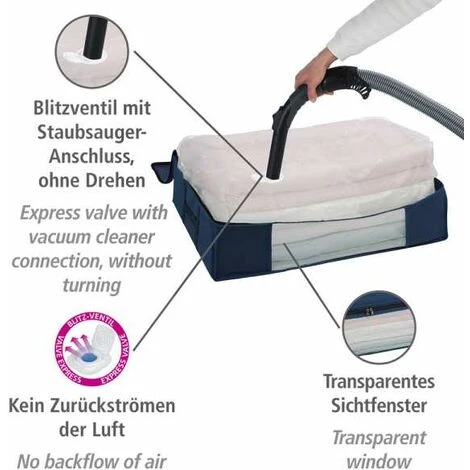 WENKO Housse De Rangement Sous Vide, Soft Box Air M, 75% D'économie De Place, Protège Les Textiles De L'humidité Et Des Mites, Polypropylène, 65x50x15 Cm, Bleu 5 WENKO Housse De Rangement Sous Vide, Soft Box Air M, 75% D'économie De Place, Protège Les Textiles De L'humidité Et Des Mites, Polypropylène, 65x50x15 Cm, Bleu – Image 3