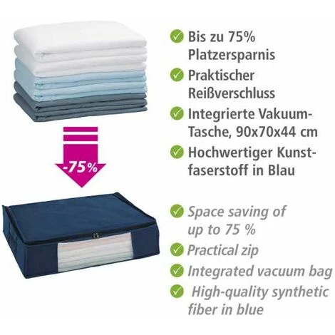 WENKO Housse De Rangement Sous Vide, Soft Box Air M, 75% D'économie De Place, Protège Les Textiles De L'humidité Et Des Mites, Polypropylène, 65x50x15 Cm, Bleu 6 WENKO Housse De Rangement Sous Vide, Soft Box Air M, 75% D'économie De Place, Protège Les Textiles De L'humidité Et Des Mites, Polypropylène, 65x50x15 Cm, Bleu – Image 4