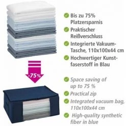 WENKO Housse De Rangement Sous Vide, Soft Box Air L, 75% D'économie De Place, Protège Les Textiles De L'humidité Et Des Mites, Polypropylène, 65x50x25 Cm, Bleu 10 WENKO Housse De Rangement Sous Vide, Soft Box Air L, 75% D'économie De Place, Protège Les Textiles De L'humidité Et Des Mites, Polypropylène, 65x50x25 Cm, Bleu -WENKO Soldes 15852977 4