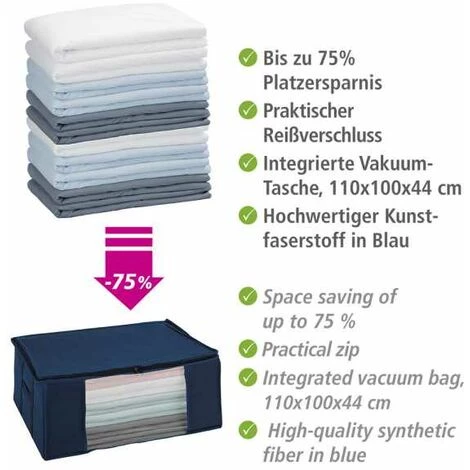 WENKO Housse De Rangement Sous Vide, Soft Box Air L, 75% D'économie De Place, Protège Les Textiles De L'humidité Et Des Mites, Polypropylène, 65x50x25 Cm, Bleu 6 WENKO Housse De Rangement Sous Vide, Soft Box Air L, 75% D'économie De Place, Protège Les Textiles De L'humidité Et Des Mites, Polypropylène, 65x50x25 Cm, Bleu – Image 4