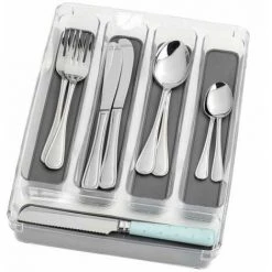 WENKO Range Couvert Tiroir, Rangement Couverts Tiroir Cuisine 5 Compartiments, Plastique, 23x32.5x4.5 Cm, Transparent - Gris