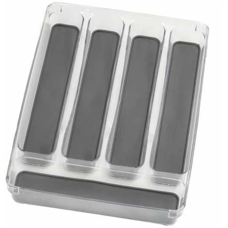 WENKO Range Couvert Tiroir, Rangement Couverts Tiroir Cuisine 5 Compartiments, Plastique, 23x32.5x4.5 Cm, Transparent - Gris 4 WENKO Range Couvert Tiroir, Rangement Couverts Tiroir Cuisine 5 Compartiments, Plastique, 23x32.5x4.5 Cm, Transparent - Gris – Image 2