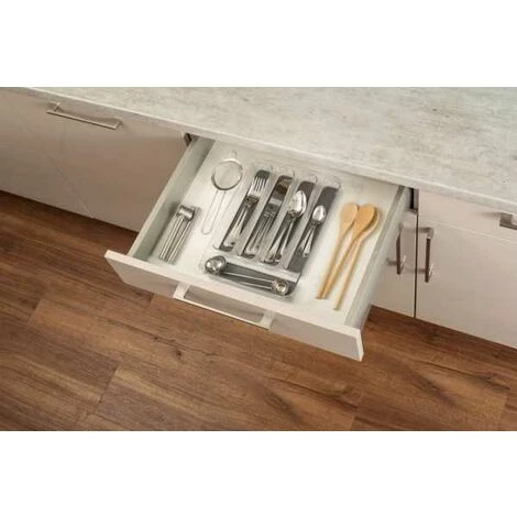 WENKO Range Couvert Tiroir, Rangement Couverts Tiroir Cuisine 5 Compartiments, Plastique, 23x32.5x4.5 Cm, Transparent - Gris 6 WENKO Range Couvert Tiroir, Rangement Couverts Tiroir Cuisine 5 Compartiments, Plastique, 23x32.5x4.5 Cm, Transparent - Gris – Image 4