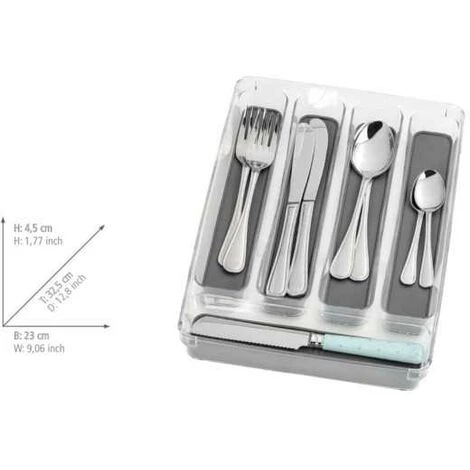 WENKO Range Couvert Tiroir, Rangement Couverts Tiroir Cuisine 5 Compartiments, Plastique, 23x32.5x4.5 Cm, Transparent - Gris 7 WENKO Range Couvert Tiroir, Rangement Couverts Tiroir Cuisine 5 Compartiments, Plastique, 23x32.5x4.5 Cm, Transparent - Gris – Image 5