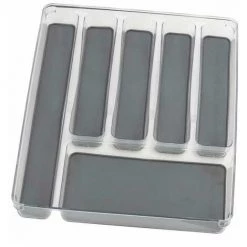 WENKO Range Couvert Tiroir, Rangement Couverts Tiroir Cuisine 6 Compartiments, Plastique, 32x4,5x40 Cm, Transparent - Gris