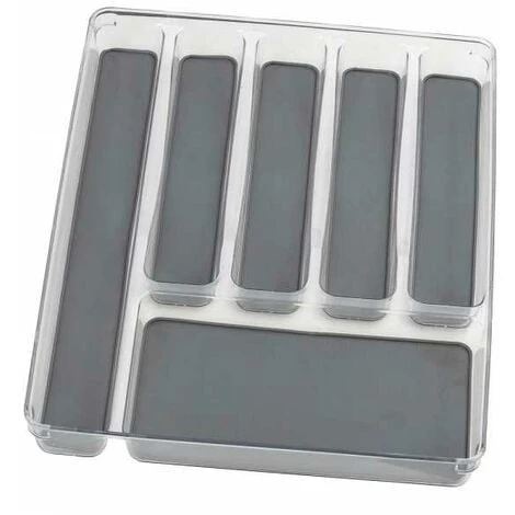 WENKO Range Couvert Tiroir, Rangement Couverts Tiroir Cuisine 6 Compartiments, Plastique, 32x4,5x40 Cm, Transparent - Gris 3 WENKO Range Couvert Tiroir, Rangement Couverts Tiroir Cuisine 6 Compartiments, Plastique, 32x4,5x40 Cm, Transparent - Gris