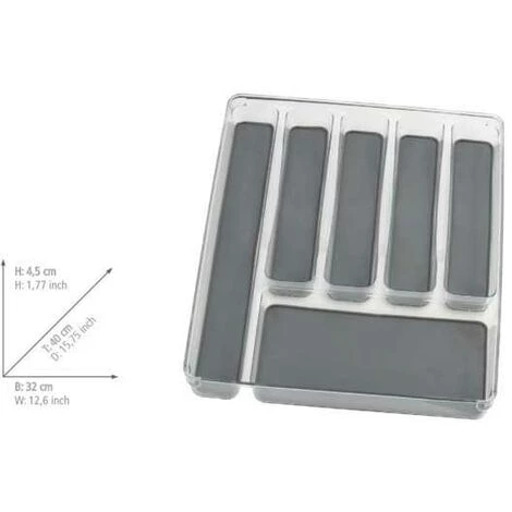 WENKO Range Couvert Tiroir, Rangement Couverts Tiroir Cuisine 6 Compartiments, Plastique, 32x4,5x40 Cm, Transparent - Gris 7 WENKO Range Couvert Tiroir, Rangement Couverts Tiroir Cuisine 6 Compartiments, Plastique, 32x4,5x40 Cm, Transparent - Gris – Image 5