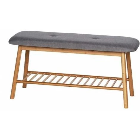 WENKO Banc à Chaussures Bambou Bahari, Banc D'entrée Et Rangement Chaussure Bois, Rangement Pour 4 Paires De Chaussures, Polyester - Bambou, 90x45x34 Cm, Marron - Gris 3 WENKO Banc à Chaussures Bambou Bahari, Banc D'entrée Et Rangement Chaussure Bois, Rangement Pour 4 Paires De Chaussures, Polyester - Bambou, 90x45x34 Cm, Marron - Gris