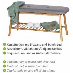 WENKO Banc à Chaussures Bambou Bahari, Banc D'entrée Et Rangement Chaussure Bois, Rangement Pour 4 Paires De Chaussures, Polyester - Bambou, 90x45x34 Cm, Marron - Gris 9 WENKO Banc à Chaussures Bambou Bahari, Banc D'entrée Et Rangement Chaussure Bois, Rangement Pour 4 Paires De Chaussures, Polyester - Bambou, 90x45x34 Cm, Marron - Gris -WENKO Soldes 15853025 3