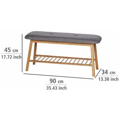 WENKO Banc à Chaussures Bambou Bahari, Banc D'entrée Et Rangement Chaussure Bois, Rangement Pour 4 Paires De Chaussures, Polyester - Bambou, 90x45x34 Cm, Marron - Gris 6 WENKO Banc à Chaussures Bambou Bahari, Banc D'entrée Et Rangement Chaussure Bois, Rangement Pour 4 Paires De Chaussures, Polyester - Bambou, 90x45x34 Cm, Marron - Gris – Image 4