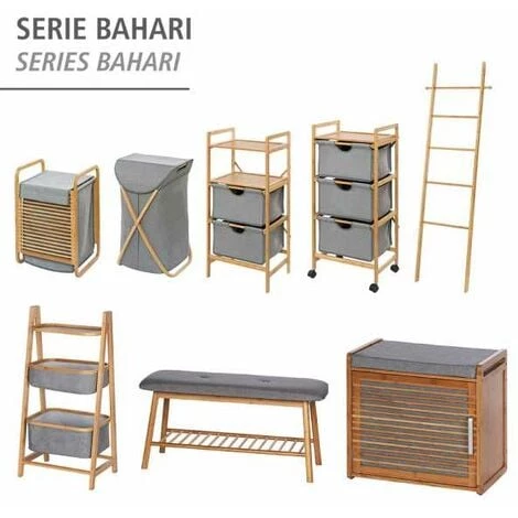 WENKO Banc à Chaussures Bambou Bahari, Banc D'entrée Et Rangement Chaussure Bois, Rangement Pour 4 Paires De Chaussures, Polyester - Bambou, 90x45x34 Cm, Marron - Gris 7 WENKO Banc à Chaussures Bambou Bahari, Banc D'entrée Et Rangement Chaussure Bois, Rangement Pour 4 Paires De Chaussures, Polyester - Bambou, 90x45x34 Cm, Marron - Gris – Image 5