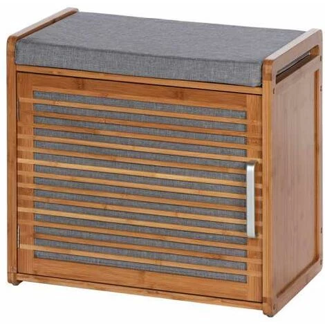 WENKO Banc D'entrée Et Meuble à Chaussures Bois Bahari, Rangement Chaussure Bois Avec 2 étagères Pour 4 Paires De Chaussures, Bambou - MDF - Polyester, 50x45x33 Cm, Gris - Marron 3 WENKO Banc D'entrée Et Meuble à Chaussures Bois Bahari, Rangement Chaussure Bois Avec 2 étagères Pour 4 Paires De Chaussures, Bambou - MDF - Polyester, 50x45x33 Cm, Gris - Marron