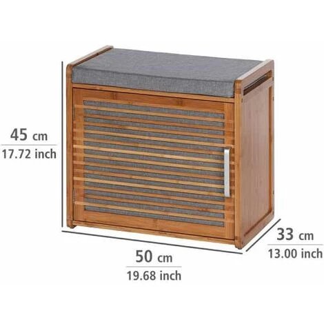 WENKO Banc D'entrée Et Meuble à Chaussures Bois Bahari, Rangement Chaussure Bois Avec 2 étagères Pour 4 Paires De Chaussures, Bambou - MDF - Polyester, 50x45x33 Cm, Gris - Marron 7 WENKO Banc D'entrée Et Meuble à Chaussures Bois Bahari, Rangement Chaussure Bois Avec 2 étagères Pour 4 Paires De Chaussures, Bambou - MDF - Polyester, 50x45x33 Cm, Gris - Marron – Image 5