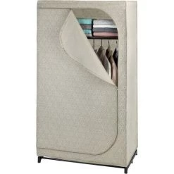 WENKO Armoire En Tissu Balance, Penderie Tissu, Avec étagère De Rangement Et Fermeture éclair, Charge 10 Kg, Polyester, 90x160x50 Cm, Taupe