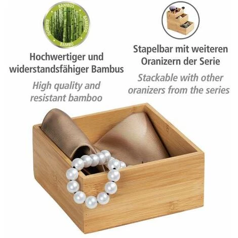 WENKO Plateau Rangement Salle De Bain Bambou Terra M, Accessoires De Rangement Salle De Bain Bambou, 15x4,5x10 Cm, Marron 4 WENKO Plateau Rangement Salle De Bain Bambou Terra M, Accessoires De Rangement Salle De Bain Bambou, 15x4,5x10 Cm, Marron – Image 2