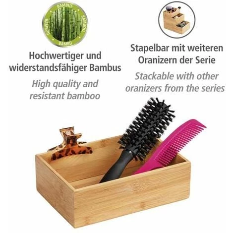 WENKO Plateau Rangement Salle De Bain Bambou Terra L, Accessoires De Rangement Salle De Bain Bambou, 22x7x15 Cm, Marron 4 WENKO Plateau Rangement Salle De Bain Bambou Terra L, Accessoires De Rangement Salle De Bain Bambou, 22x7x15 Cm, Marron – Image 2
