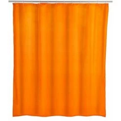 WENKO Rideau De Douche Antimoisissure, Rideau De Douche 180x200 Cm, Lavable En Machine Et Waterproof, 12 Anneaux Rideau De Douche En Plastique Blanc Inclus, 100% Polyester, 180x200 Cm, Orange
