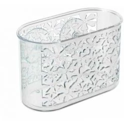 WENKO Panier De Douche Murale Ventouse, Rangement Salle De Bain Mural Fleurs, Plastique, 19x12x10 Cm, Transparent