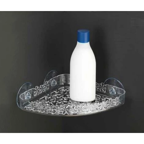 WENKO Panier De Douche Angle Murale Ventouse, Rangement Salle De Bain Mural Fleurs, Plastique, 25,5x6x19 Cm, Transparent 4 WENKO Panier De Douche Angle Murale Ventouse, Rangement Salle De Bain Mural Fleurs, Plastique, 25,5x6x19 Cm, Transparent – Image 2
