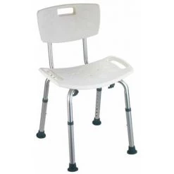 WENKO Tabouret De Douche Secura, Chaise De Douche Avec Pieds Antidérapants En Caoutchouc, Hauteur Ajustable, Charge Jusqu'à 130 Kg, Plastique-aluminium, 49x68,5-85,5x54 Cm, Chromé-blanc