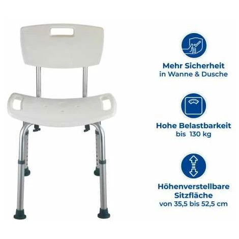 WENKO Tabouret De Douche Secura, Chaise De Douche Avec Pieds Antidérapants En Caoutchouc, Hauteur Ajustable, Charge Jusqu'à 130 Kg, Plastique-aluminium, 49x68,5-85,5x54 Cm, Chromé-blanc 4 WENKO Tabouret De Douche Secura, Chaise De Douche Avec Pieds Antidérapants En Caoutchouc, Hauteur Ajustable, Charge Jusqu'à 130 Kg, Plastique-aluminium, 49x68,5-85,5x54 Cm, Chromé-blanc – Image 2