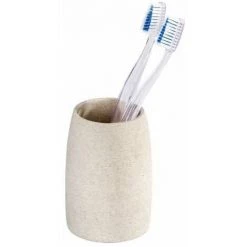 WENKO Gobelet Salle De Bain, Porte Brosse à Dent, Goa, Polyrésine, Ø 7,4x10,5 Cm, Beige