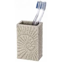WENKO Gobelet Salle De Bain, Porte Brosse à Dent, Fossil, Polyrésine, 10,3x14,6x5 Cm, Beige