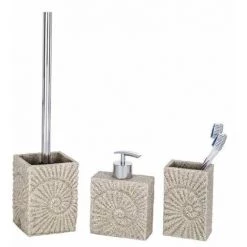 WENKO Distributeur Savon Liquide, Porte Savon Liquide Fossil, Polyrésine, 10,3x14,6x5 Cm, Beige -WENKO Soldes 16526224 3