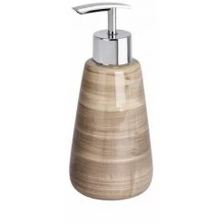 WENKO Distributeur Savon Liquide, Pottery, Capacité 360 Ml, Céramique Peinte à La Main, Ø 8x17,5 Cm, Sable
