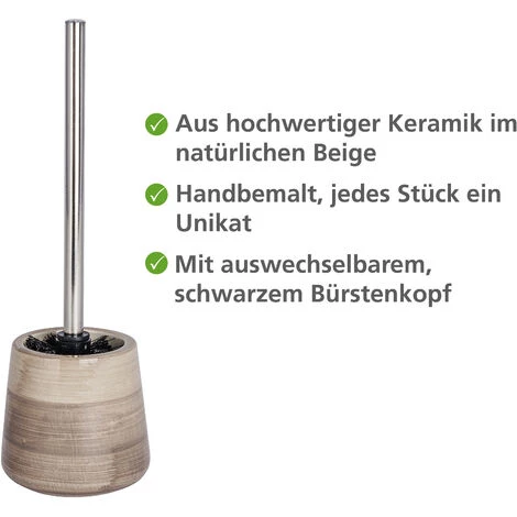 WENKO Porte Brosse WC Pottery, Brosse WC Noire, Céramique Peinte à La Main, Ø 12,5x39,5 Cm, Sable 4 WENKO Porte Brosse WC Pottery, Brosse WC Noire, Céramique Peinte à La Main, Ø 12,5x39,5 Cm, Sable – Image 2