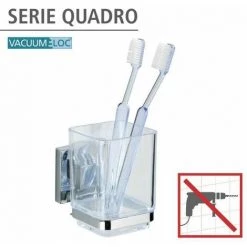 WENKO Porte Brosse à Dent Mural Quadro, Gobelet Salle De Bain Vacuum-Loc® Fixation Sans Perçage, Repositionnable & Amovible Sans Résidus, Acier Inox - Plastique, 7,5x10x10 Cm Transparent - Brillant 8 WENKO Porte Brosse à Dent Mural Quadro, Gobelet Salle De Bain Vacuum-Loc® Fixation Sans Perçage, Repositionnable & Amovible Sans Résidus, Acier Inox - Plastique, 7,5x10x10 Cm Transparent - Brillant -WENKO Soldes 16526273 2