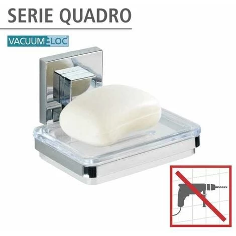 WENKO Porte Savon Mural Quadro, Vacuum-Loc® Fixation Sans Perçage, Support Pour Savon Solide Repositionnable & Amovible Sans Résidus, Acier Inox - Plastique, 12x6,5x12 Cm, Transparent - Brillant 4 WENKO Porte Savon Mural Quadro, Vacuum-Loc® Fixation Sans Perçage, Support Pour Savon Solide Repositionnable & Amovible Sans Résidus, Acier Inox - Plastique, 12x6,5x12 Cm, Transparent - Brillant – Image 2