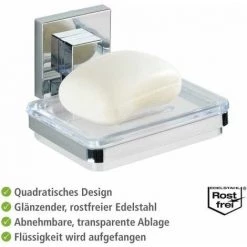 WENKO Porte Savon Mural Quadro, Vacuum-Loc® Fixation Sans Perçage, Support Pour Savon Solide Repositionnable & Amovible Sans Résidus, Acier Inox - Plastique, 12x6,5x12 Cm, Transparent - Brillant 9 WENKO Porte Savon Mural Quadro, Vacuum-Loc® Fixation Sans Perçage, Support Pour Savon Solide Repositionnable & Amovible Sans Résidus, Acier Inox - Plastique, 12x6,5x12 Cm, Transparent - Brillant -WENKO Soldes 16526276 3