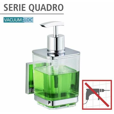 WENKO Distributeur Savon Liquide Mural Quadro, Vacuum-Loc® Fixation Sans Perçage, Capacité 330 Ml, Repositionnable & Amovible Sans Résidus, Plastique - Acier Inox, 7,5x16x10 Cm, Transparent - Brillant 4 WENKO Distributeur Savon Liquide Mural Quadro, Vacuum-Loc® Fixation Sans Perçage, Capacité 330 Ml, Repositionnable & Amovible Sans Résidus, Plastique - Acier Inox, 7,5x16x10 Cm, Transparent - Brillant – Image 2