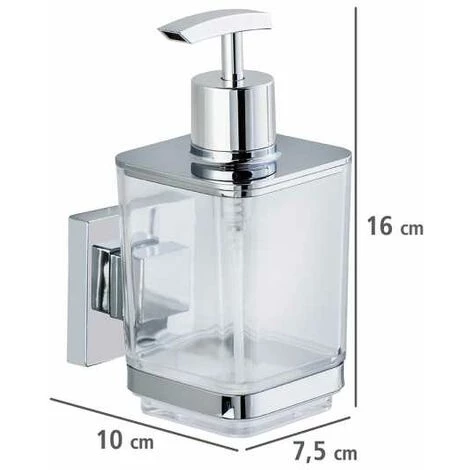 WENKO Distributeur Savon Liquide Mural Quadro, Vacuum-Loc® Fixation Sans Perçage, Capacité 330 Ml, Repositionnable & Amovible Sans Résidus, Plastique - Acier Inox, 7,5x16x10 Cm, Transparent - Brillant 7 WENKO Distributeur Savon Liquide Mural Quadro, Vacuum-Loc® Fixation Sans Perçage, Capacité 330 Ml, Repositionnable & Amovible Sans Résidus, Plastique - Acier Inox, 7,5x16x10 Cm, Transparent - Brillant – Image 5