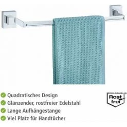 WENKO Porte Serviette Salle De Bain Mural Uno Quadro, Barre Porte-serviettes Vacuum-Loc® Fixation Sans Perçage, Repositionnable & Amovible Sans Résidus, Acier Inox, 60,5x6x7 Cm, Brillant 9 WENKO Porte Serviette Salle De Bain Mural Uno Quadro, Barre Porte-serviettes Vacuum-Loc® Fixation Sans Perçage, Repositionnable & Amovible Sans Résidus, Acier Inox, 60,5x6x7 Cm, Brillant -WENKO Soldes 16526281 3