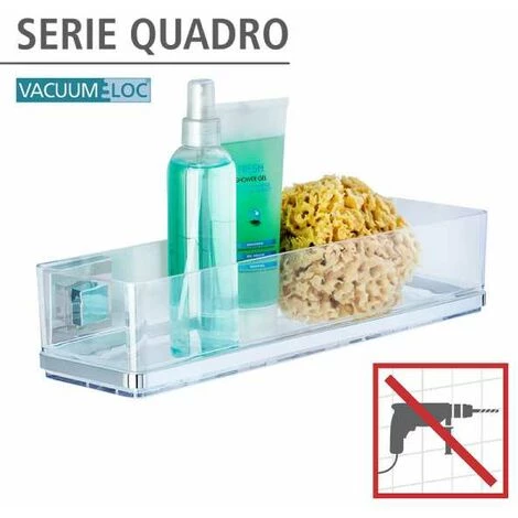 WENKO Etagère Murale Salle De Bain Quadro, Panier De Douche Fixation Sans Perçage Vacuum-Loc®, Repositionnable & Amovible Sans Résidus, Acier Inox - Plastique, 38,5x8,5x14,5 Cm, Brillant - Transparent 4 WENKO Etagère Murale Salle De Bain Quadro, Panier De Douche Fixation Sans Perçage Vacuum-Loc®, Repositionnable & Amovible Sans Résidus, Acier Inox - Plastique, 38,5x8,5x14,5 Cm, Brillant - Transparent – Image 2