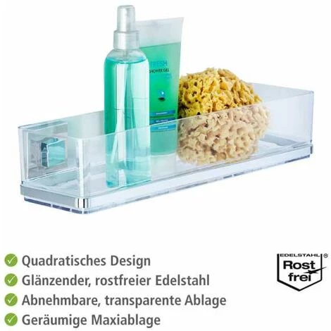 WENKO Etagère Murale Salle De Bain Quadro, Panier De Douche Fixation Sans Perçage Vacuum-Loc®, Repositionnable & Amovible Sans Résidus, Acier Inox - Plastique, 38,5x8,5x14,5 Cm, Brillant - Transparent 5 WENKO Etagère Murale Salle De Bain Quadro, Panier De Douche Fixation Sans Perçage Vacuum-Loc®, Repositionnable & Amovible Sans Résidus, Acier Inox - Plastique, 38,5x8,5x14,5 Cm, Brillant - Transparent – Image 3