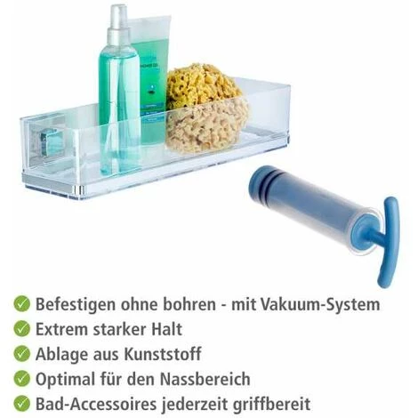 WENKO Etagère Murale Salle De Bain Quadro, Panier De Douche Fixation Sans Perçage Vacuum-Loc®, Repositionnable & Amovible Sans Résidus, Acier Inox - Plastique, 38,5x8,5x14,5 Cm, Brillant - Transparent 6 WENKO Etagère Murale Salle De Bain Quadro, Panier De Douche Fixation Sans Perçage Vacuum-Loc®, Repositionnable & Amovible Sans Résidus, Acier Inox - Plastique, 38,5x8,5x14,5 Cm, Brillant - Transparent – Image 4