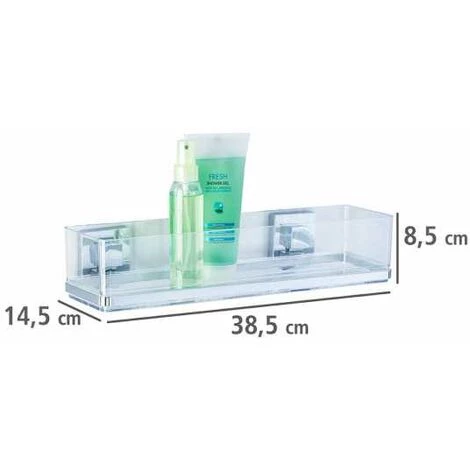 WENKO Etagère Murale Salle De Bain Quadro, Panier De Douche Fixation Sans Perçage Vacuum-Loc®, Repositionnable & Amovible Sans Résidus, Acier Inox - Plastique, 38,5x8,5x14,5 Cm, Brillant - Transparent 7 WENKO Etagère Murale Salle De Bain Quadro, Panier De Douche Fixation Sans Perçage Vacuum-Loc®, Repositionnable & Amovible Sans Résidus, Acier Inox - Plastique, 38,5x8,5x14,5 Cm, Brillant - Transparent – Image 5