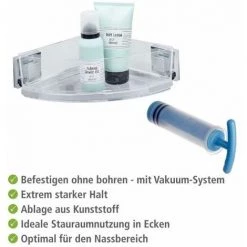 WENKO Etagère D'angle Douche Quadro, étagère Angle Salle De Bain Fixation Sans Perçage Vacuum-Loc® Repositionnable Sans Résidus, Acier Inox - Plastique, 28x8,5x19,5 Cm, Brillant - Transparent -WENKO Soldes 16526286 4