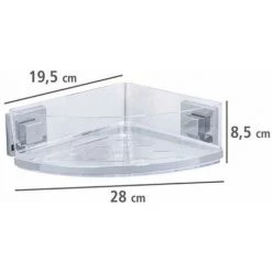 WENKO Etagère D'angle Douche Quadro, étagère Angle Salle De Bain Fixation Sans Perçage Vacuum-Loc® Repositionnable Sans Résidus, Acier Inox - Plastique, 28x8,5x19,5 Cm, Brillant - Transparent -WENKO Soldes 16526286 5