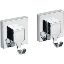 WENKO Crochet Mural Porte Serviettes Quadro, Porte Torchon Mural, Vacuum-Loc® Fixation Sans Perçage, Repositionnable & Amovible Sans Résidus, Lot De 2, Plastique, 6x7x5 Cm, Brillant