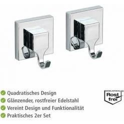 WENKO Crochet Mural Porte Serviettes Quadro, Porte Torchon Mural, Vacuum-Loc® Fixation Sans Perçage, Repositionnable & Amovible Sans Résidus, Lot De 2, Plastique, 6x7x5 Cm, Brillant -WENKO Soldes 16526290 3