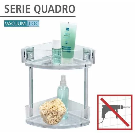 WENKO Etagère D'angle Douche Quadro, étagère Angle Salle De Bain 2 Niveaux, Fixation Sans Perçage Vacuum-Loc®, Repositionnable, Acier Inox - Plastique, 28x32,5x19,5 Cm, Brillant - Transparent 4 WENKO Etagère D'angle Douche Quadro, étagère Angle Salle De Bain 2 Niveaux, Fixation Sans Perçage Vacuum-Loc®, Repositionnable, Acier Inox - Plastique, 28x32,5x19,5 Cm, Brillant - Transparent – Image 2