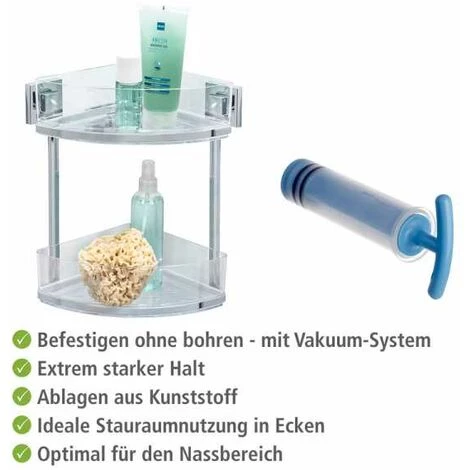 WENKO Etagère D'angle Douche Quadro, étagère Angle Salle De Bain 2 Niveaux, Fixation Sans Perçage Vacuum-Loc®, Repositionnable, Acier Inox - Plastique, 28x32,5x19,5 Cm, Brillant - Transparent 6 WENKO Etagère D'angle Douche Quadro, étagère Angle Salle De Bain 2 Niveaux, Fixation Sans Perçage Vacuum-Loc®, Repositionnable, Acier Inox - Plastique, 28x32,5x19,5 Cm, Brillant - Transparent – Image 4