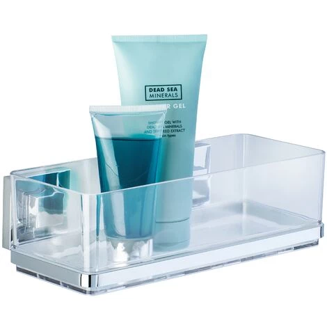 WENKO Etagère Murale Salle De Bain Quadro, Panier De Douche Fixation Sans Perçage Vacuum-Loc®, Repositionnable & Amovible Sans Résidus, Acier Inox - Plastique, 22,5x8,5x14 Cm, Brillant - Transparent 3 WENKO Etagère Murale Salle De Bain Quadro, Panier De Douche Fixation Sans Perçage Vacuum-Loc®, Repositionnable & Amovible Sans Résidus, Acier Inox - Plastique, 22,5x8,5x14 Cm, Brillant - Transparent