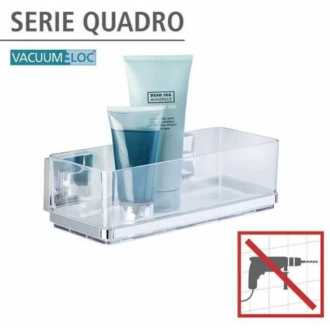WENKO Etagère Murale Salle De Bain Quadro, Panier De Douche Fixation Sans Perçage Vacuum-Loc®, Repositionnable & Amovible Sans Résidus, Acier Inox - Plastique, 22,5x8,5x14 Cm, Brillant - Transparent 4 WENKO Etagère Murale Salle De Bain Quadro, Panier De Douche Fixation Sans Perçage Vacuum-Loc®, Repositionnable & Amovible Sans Résidus, Acier Inox - Plastique, 22,5x8,5x14 Cm, Brillant - Transparent – Image 2