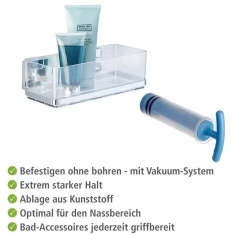 WENKO Etagère Murale Salle De Bain Quadro, Panier De Douche Fixation Sans Perçage Vacuum-Loc®, Repositionnable & Amovible Sans Résidus, Acier Inox - Plastique, 22,5x8,5x14 Cm, Brillant - Transparent 6 WENKO Etagère Murale Salle De Bain Quadro, Panier De Douche Fixation Sans Perçage Vacuum-Loc®, Repositionnable & Amovible Sans Résidus, Acier Inox - Plastique, 22,5x8,5x14 Cm, Brillant - Transparent – Image 4