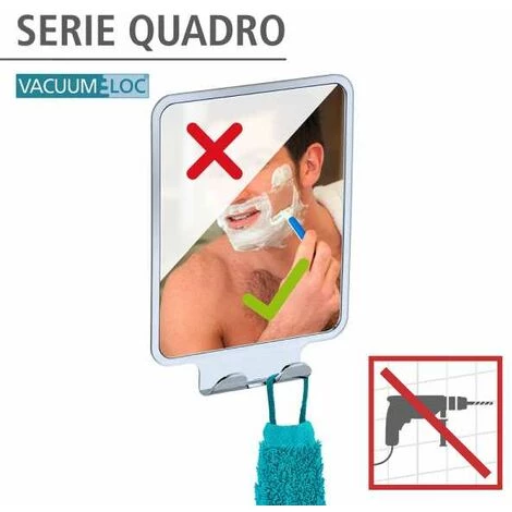 WENKO Miroir Anti Buée Quadro, Miroir Cosmétique Vacuum-Loc® Fixation Sans Perçage, Repositionnable & Amovible Sans Résidus, Plastique, 8x14x19.5 Cm, Brillant 4 WENKO Miroir Anti Buée Quadro, Miroir Cosmétique Vacuum-Loc® Fixation Sans Perçage, Repositionnable & Amovible Sans Résidus, Plastique, 8x14x19.5 Cm, Brillant – Image 2